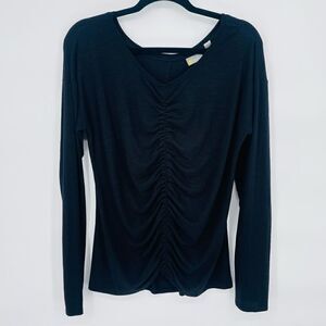 ZELLA Amara Reversible Ruched Long Sleeve Activewear Top - Black Large